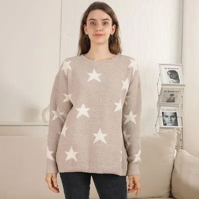 Truedames Star Pattern Crew Neck Sweater In Brown