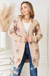 Truedames Star Pattern Open Front Longline Cardigan In Multi