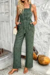 Truedames Star Print Button Tie Pockets Drawstring Jumpsuit In Blue
