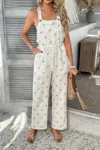 Truedames Star Print Button Tie Pockets Drawstring Jumpsuit In White