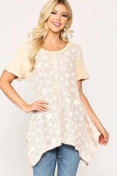 Truedames Star Textured Knit Mixed Tunic Top With Shark Bite Hem In Multi