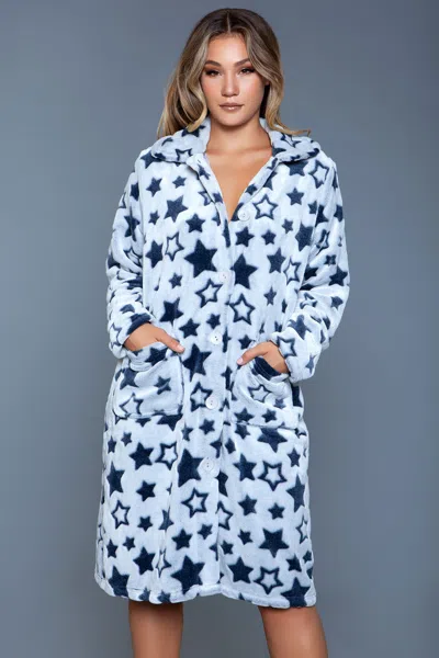 Truedames Starry Night Plush Button-up Robe In Blue