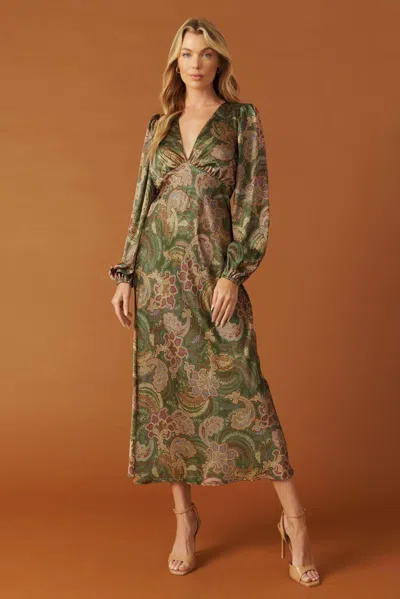 Truedames Stick Season Woven Midi Dress In Green