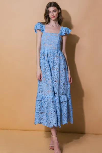 Truedames Still Thinking Lace Midi Dress In Blue
