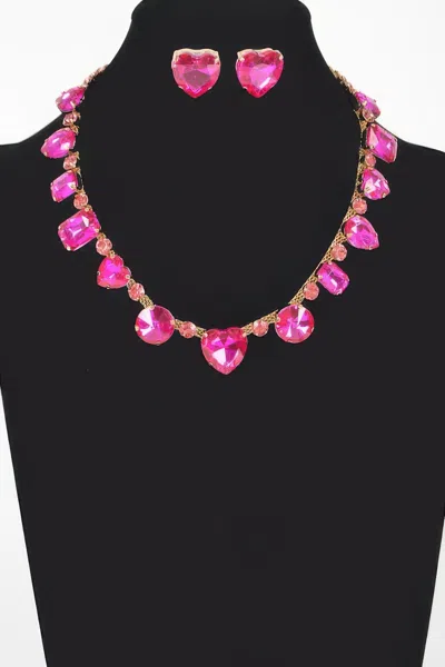 Truedames Stone Earring And Necklace Set In Pink
