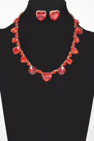 Truedames Stone Earring And Necklace Set In Red