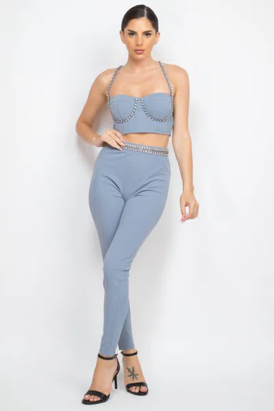 Truedames Stone Embellished Top And Pants Set In Multi