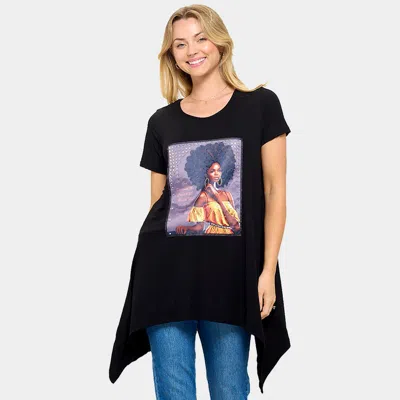 Truedames Stone Studded Afro Glam Woman Printed Half Sleeve Top In Black