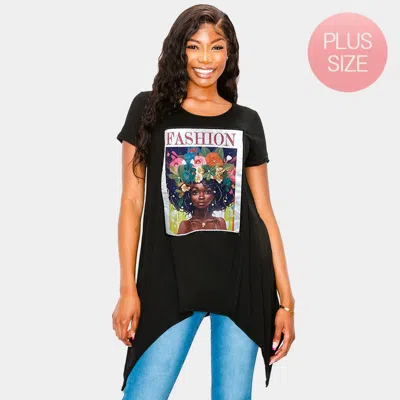 Truedames Stone Studded Fashion Message Afro Woman Printed Half Sleeve Top In Multi