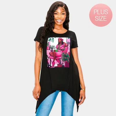 Truedames Stone Studded Glam Woman Printed Half Sleeve Top In Black
