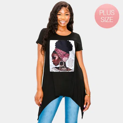 Truedames Stone Studded God Religious Message Afro Woman Printed Half Sleeve Top In Black
