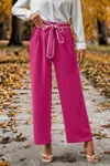 Truedames Straight Leg Elastic High Waist Lace Tie Trim Pant In Pink