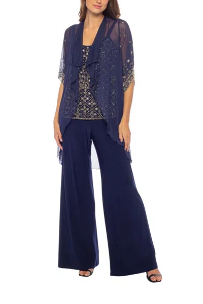 Truedames Strap Neck Sleeveless Sequin Bodice Jersey Pants With Jacket In Blue
