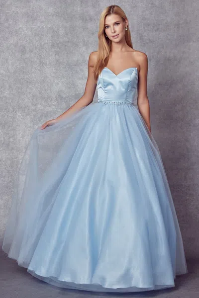 Truedames Strapless A-line Pageant Formal Prom Ball Gown In Blue