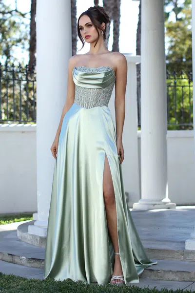 Truedames Strapless Corset Pleated A-line Formal Gown In Green