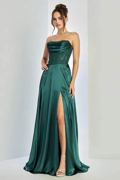 Truedames Strapless Corset Pleated A-line Formal Gown In Green
