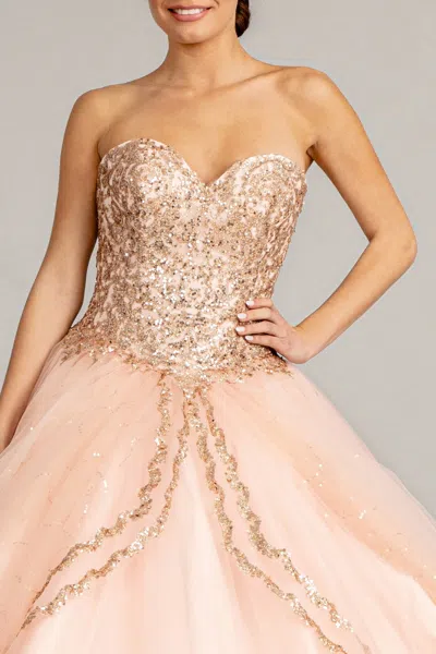 Truedames Strapless Detailed Ball Quinceanera Dress In Gold