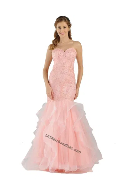 Truedames Strapless Embroidered Long Mermaid Formal Dress In Gold
