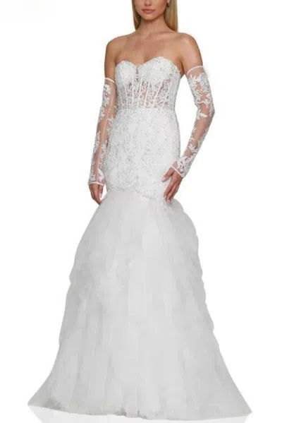 Truedames Strapless Embroidered Mesh Gown In White