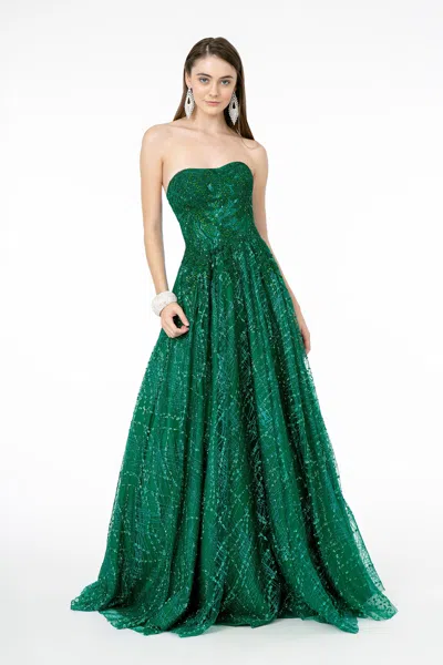 Truedames Strapless Glitter Carpet A-line Gowns In Green