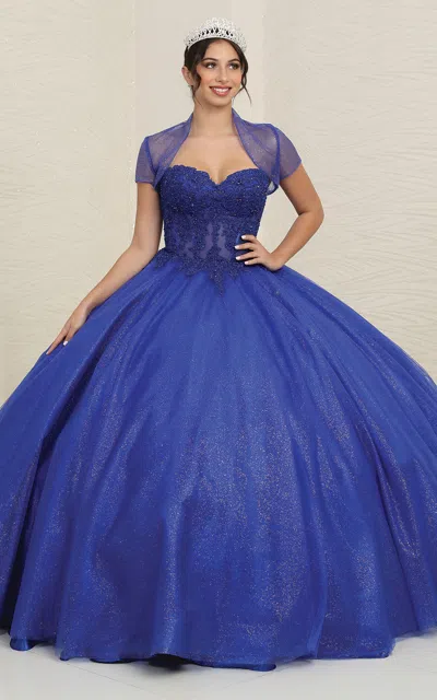 Truedames Strapless Lace Bodice Quinceanera Ball Gown In Blue