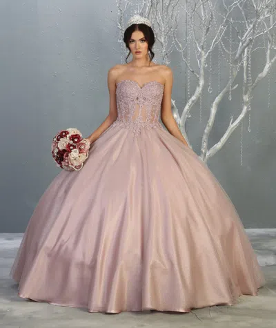 Truedames Strapless Lace Bodice Quinceanera Ball Gown In Pink