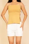 Truedames Strapless Ribbed Side-slit Flare Top In Neutral