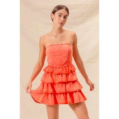 Truedames Strapless Ruffle Layered Game Day Cheer Up Dress In Orange