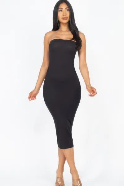 Truedames Strapless Tube Bodycon Midi Dress In Black