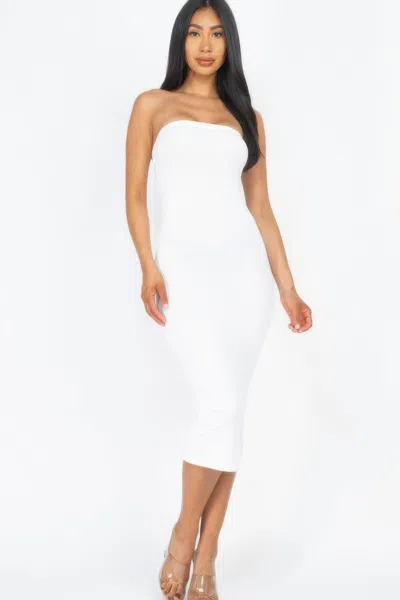 Truedames Strapless Tube Bodycon Midi Dress In White