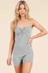 Truedames Strapless Twisted Detail Biker Suit In Gray