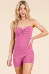 Truedames Strapless Twisted Detail Biker Suit In Pink