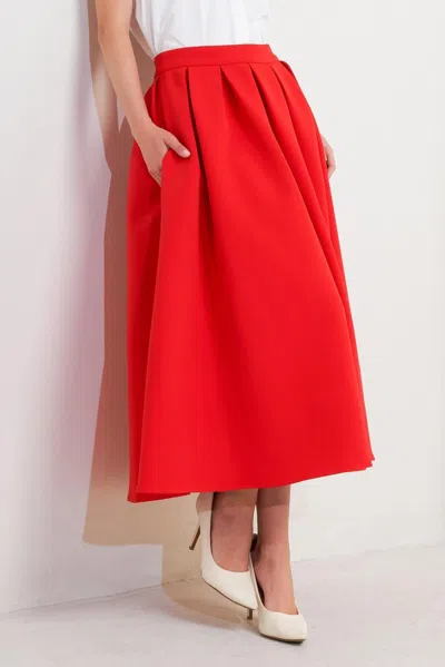 Truedames Strawberry Pop Woven Full Midi Skirt In Red