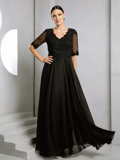 Truedames Streamlined Long Silhouette Synthetic Evening Dress In Black