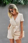 Truedames Stretch Belted Plunge Neck Wrap Knot Side Romper In White