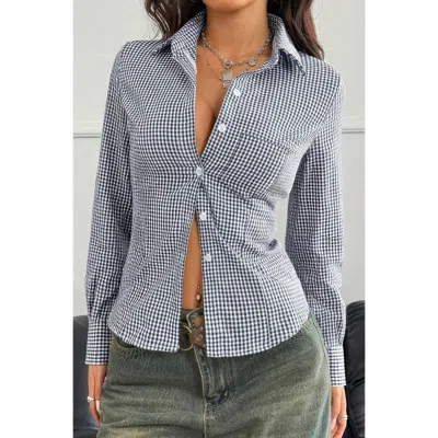Truedames Stretch Button Down Long Sleeves Shirt In Blue