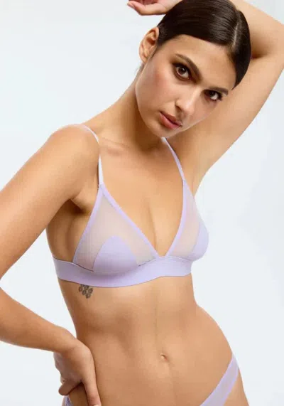 Truedames Stretch Mesh Cheeky Bralette With Adjustable Straps And Hook Eye Closure In Purple