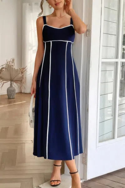 Truedames Strip Contrast Binding Linen Blend Cami Dress In Blue