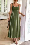 Truedames Strip Contrast Binding Linen Blend Cami Dress In Green