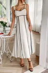 Truedames Strip Contrast Binding Linen Blend Cami Dress In White