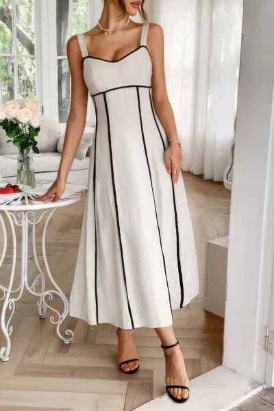 Truedames Strip Contrast Binding Linen Blend Cami Dress In White