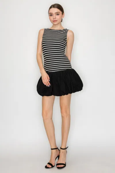 Truedames Stripe Bubble Mini Skirt Dress In Black