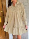 Truedames Stripe Collared Neck Cuffed Long Sleeve Drop Waist Mini Dress In Multi