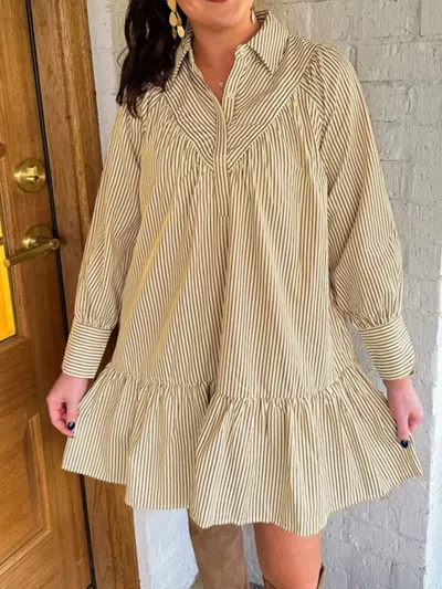 Truedames Stripe Collared Neck Cuffed Long Sleeve Drop Waist Mini Dress In Multi