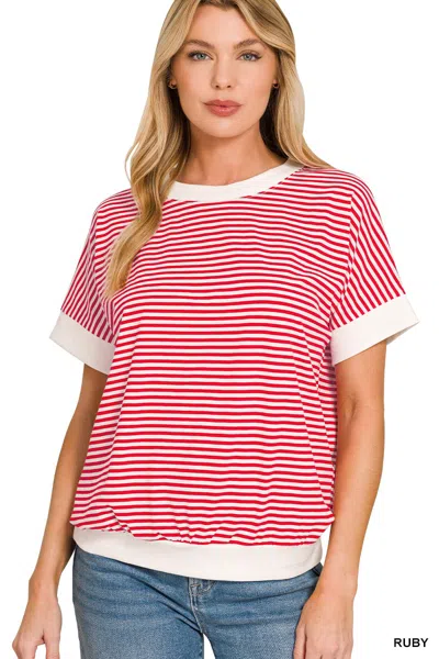 Truedames Stripe Contrast Trim Banded Bottom Top In Red