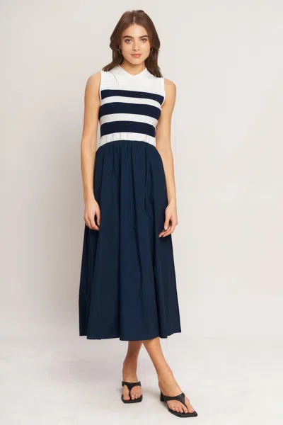 Truedames Stripe Elegance Sweater Woven Midi Dress In Multi