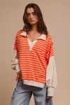 Truedames Stripe Knit Loose Fit Top With Cut Edge Detail In Orange