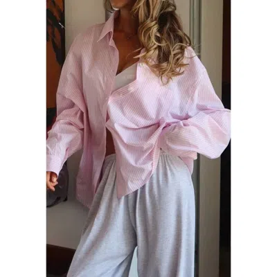 Truedames Stripe Long Sleeve Button Down Shirt In Pink