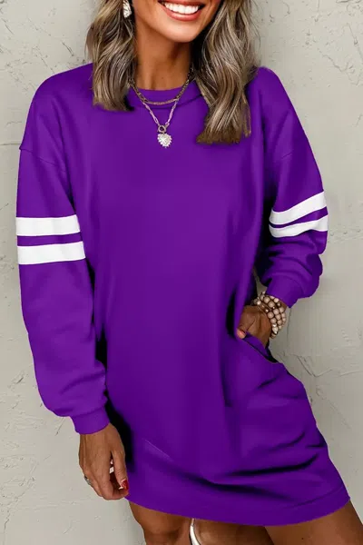 Truedames Stripe Long Sleeve Casual Sweatshirt Dress In Multi
