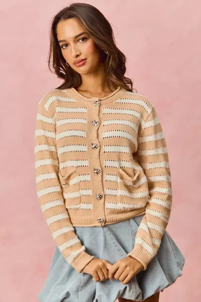 Truedames Stripe Long Sleeves Button Sweater Cardigan In Brown